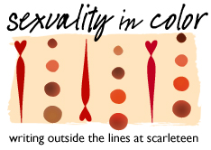 a graphic featuring colorful dots and lines labeled SEXUALITY IN COLOR WRITING OUTSIDE THE LINES AT SCARLETEEN