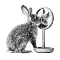 image of a bunny rabbit looking at themself in a mirror