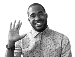 a friendly and happy young Black man smiling and waving